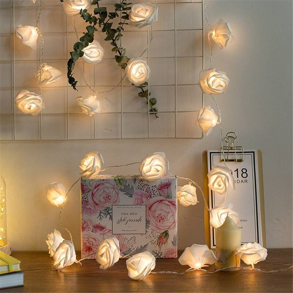 Rose Flower String Lights Artificial Flower Bouquet