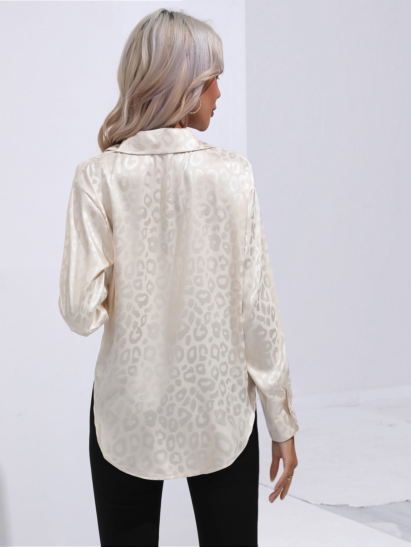 Vintage Women Leopard Print Satin Blouse