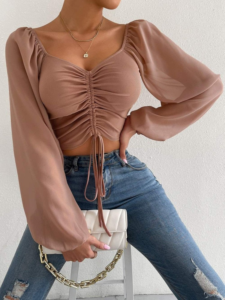 Casual Drawstring Crop Tops