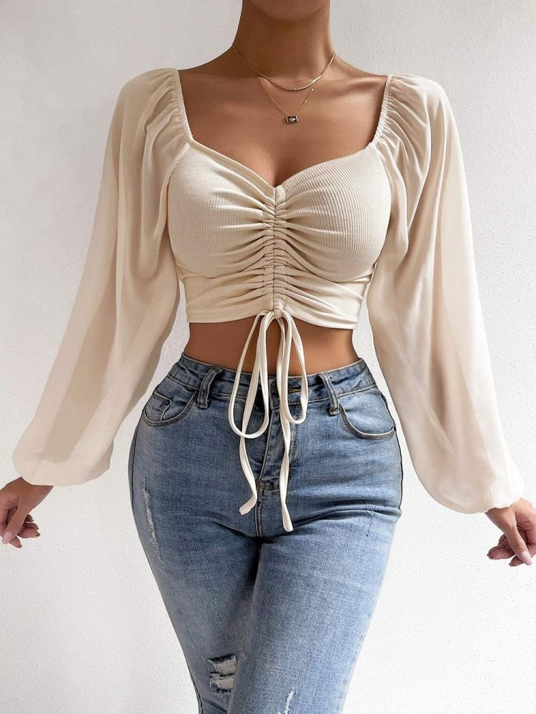 Casual Drawstring Crop Tops