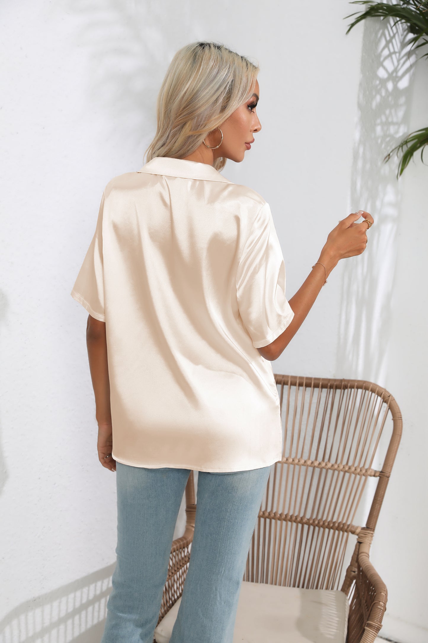 White Satin Notched Blouse