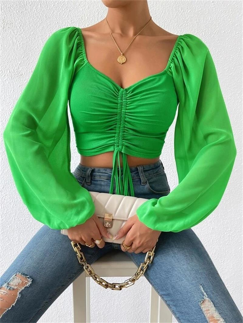 Casual Drawstring Crop Tops