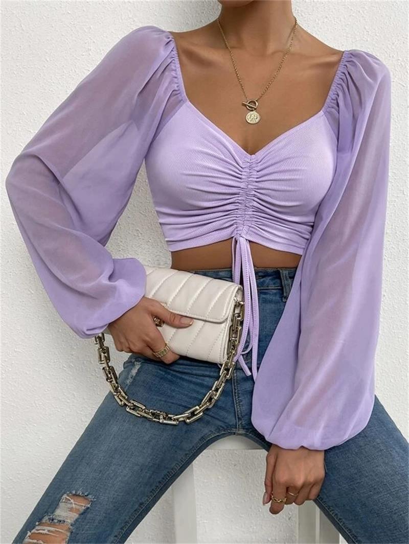 Casual Drawstring Crop Tops