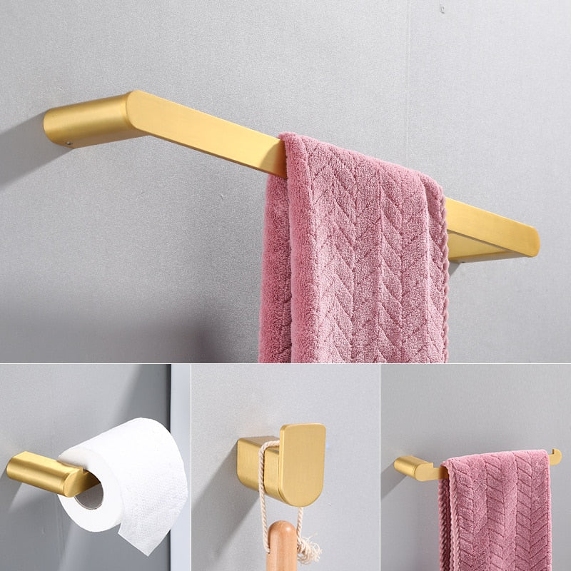 Golden Stainless Steel Towel Hooks & Bathroom Accessories Kit