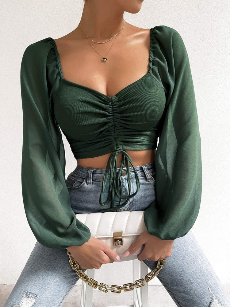 Casual Drawstring Crop Tops