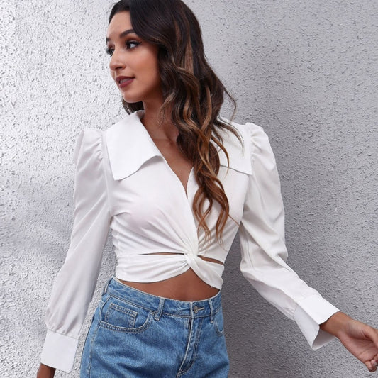 Strap Bubble Sleeve Blouses